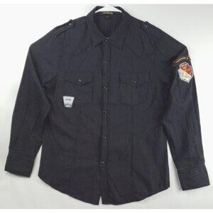 Pop Icon Clothing Shirt Mens Large Black Striped Long Sleeve Cotton Pearl Snap